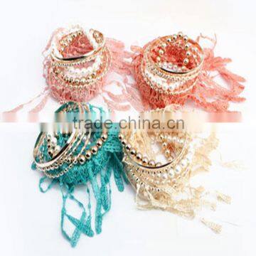 Fashion Pearl Designs Jewelry Gold Bangle Bohe Bracelets Set photo-4