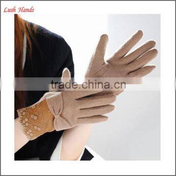 Girls Fashion Sweet Warm Woolen Gloves Fashion Wool Lace Gloves With Bow photo-4