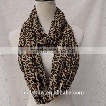 Cheap Fashion Ladies Circle Loop Chiffon Leopard Printed Scarf