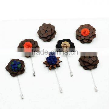Handmade Men's Gifts Wood Brooch Wooden Flower Lapel Pins photo-2