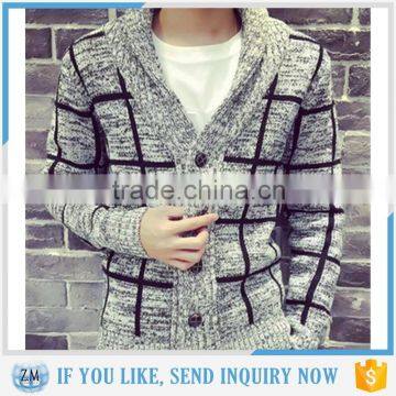 Loose-Fitting Checked Pattern V-Neck Long Sleeve Cardigan For Men