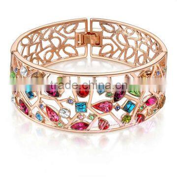 Statement wholesale jewellery colorful stone 18k gold bangle saudi arabia jewelry