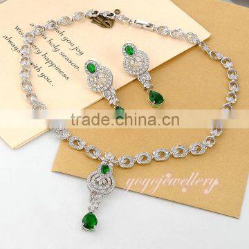 Girls party dresses jewelry earing and necklace green stone dubai gold jewelry set