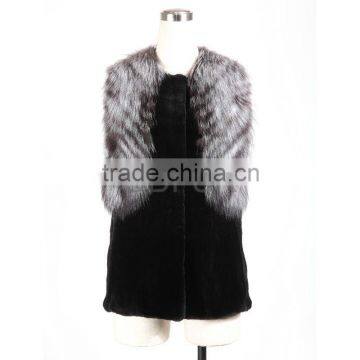 QD28221 Fur Vest Factory Direct Sale Waistcoat Mink Fur Vest WIth Silver Fox Fur