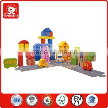 Hot new products for 2015 for children 55 pcs city blocks kids wooden building play and learn blocks EN71 Approval