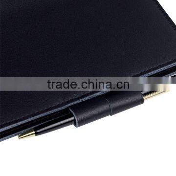 Black Fashionable a5 Refillable Genuine Leather Notebook With Pen Attached photo-3