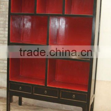 chinese antique black tall wooden bookshelf