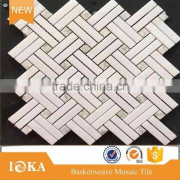 Carrara White Marble Basket-Weave Mosaic Tile With Dots, Polished modern-mosaic-