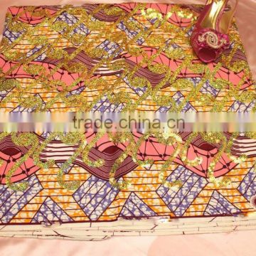 cheap african wax prints fabric 6 yards ankara wax fabric with sequin in ghuangzhou