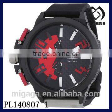 Fashion Chronograph Black PVD Steel Mens Watch Blue Dial