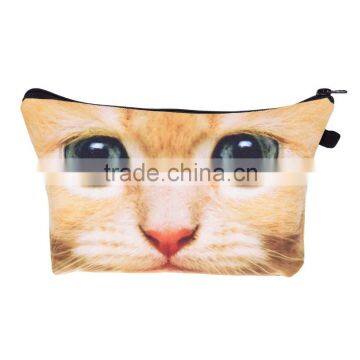 professional 3d print cats face makeup organizer bag