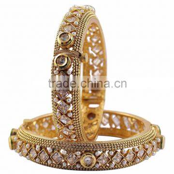 Indian Gold Plated Revers A D Stone Polki Bangle Set