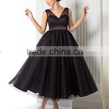 2015 Hot-selling Black Sexy Sheer Straps Midi Dress With Low V Back