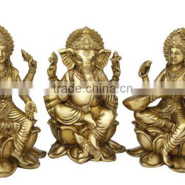 Ganesha laxmi Saraswati Sitting on Lotus Flower base 11"