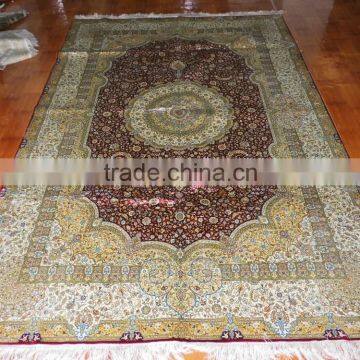 Kingly red handmade persian silk carpet double knots