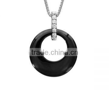 925 Sterling Silver Cubic Zirconia Bar Black Ceramic Pendant Blanks