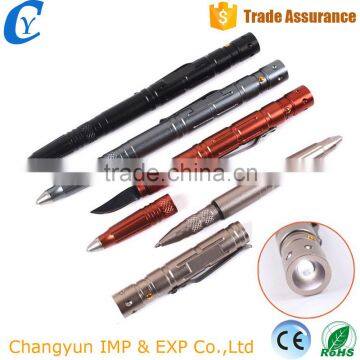 3*LR754 Battery Aviation Aluminum Writing Ballpoint Smooth Surface Tactical Pen Self Defense With Emergency Hammer