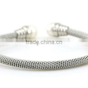 2015 Unisex Stainless Steel Mesh Bangle bracelet with white peal