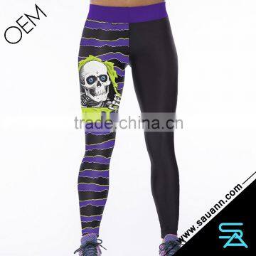 Sexy Purple Wave Skull Fitness Skinny Women Pants Leggins