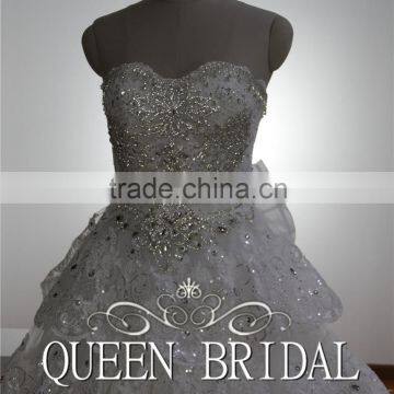Real Works China Custom Made Luxury Crystals Cathedral/Royal Train Wedding Dresses photo-4