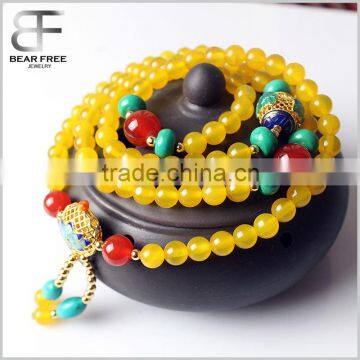 Multilayer Mala Beads Natural Yellow Agate Gemstone Meditation Prayer 4 Row Beads Bracelet