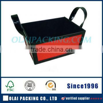 practical large capacity square leather box for hamper with handle