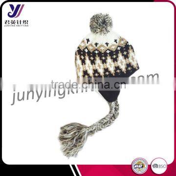 Fashionable jacquard custom knit beanie cover ear hat with the bulb wholesale designer hats factory sales(can be customized)