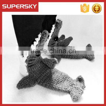 A-216 shark knitted slipper socks crochet house slipper shoes handmade crocheted house shoes