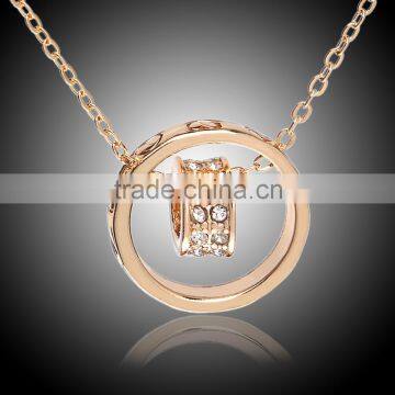Gold Women Metal Ring Stick Pendant Charming Necklace
