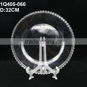Wholesale clear glass charger plate with gold / silver beaded for wedding , cheap price