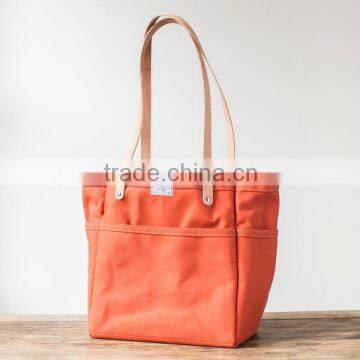 Custom high quality canvas tote bag leather handle