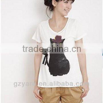 Ladies' cat t-shirts printed bowknot joker