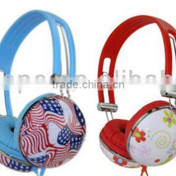 Adjustable stretching headphone headset stereo fashion water transferring design earphone with Mic and button control