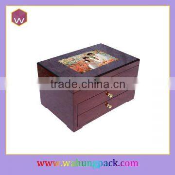 Brown Glossy Finishing Wooden Gift Box For Jewelry Storage With Drawers