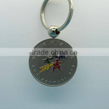 Round Shape Engraved keychain/carved soft enamel keyring/steel rustless keyring rustless for promotion