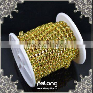 Olivine cup chain golden claw,MOQ 50m paypal accepted,sparse chain,rhinestone for cloth