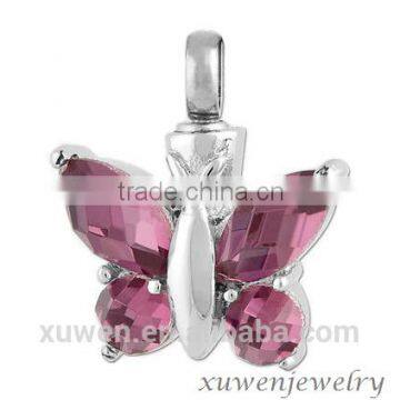butterfly shaped amethyst CZ 316l stainless steel cremation pendant