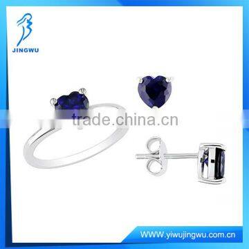 Blue Sapphire Designs Sterling Silver Heart Ring and Earrings Set