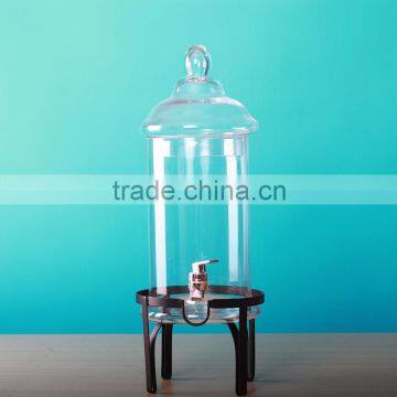 glass drink dispenser with tap and metal stand