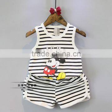 Wholesale Children Fashion Cartoon Stripes Printed Vest and Short Pants Suit with Short Pants