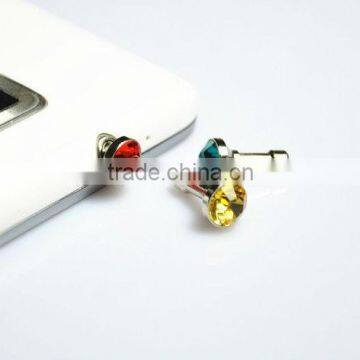 Crystal Diamon Bling Jewelry Dust-Proof Ear Cap Plug iPhone5 5G 5S 3.5mm