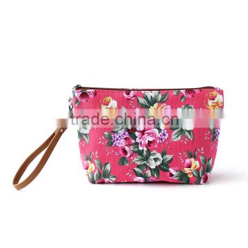 2016 hot promotion mini floral canvas wallet with strap zipper design