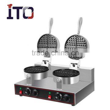 ITO-WM02 220V Table Counter Top Dual Round Head Stainless Steel Automatic Electric Commercial Waffle Baker for Sale