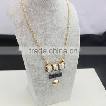 Exaggerated Necklace Jewelry 3 Square Linked Turquoise Handset Arts 2 Color Stone Pendant Necklaces photo-2