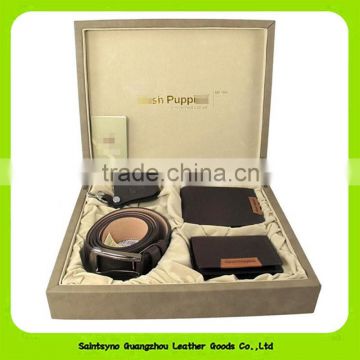 16013 Business Men Gift Set, Natural Cow Leather Wallet With Key Holder and Leather Belt