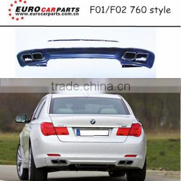 high quality PP F01/F02 760 style diffuser rear lip spoiler with muffler tips for 7series F01/F02 730i 740li 13~14