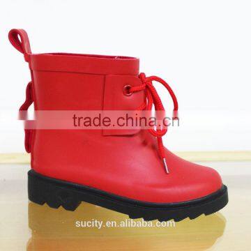 red kids jelly ankle western rubber rain boots with shoelace