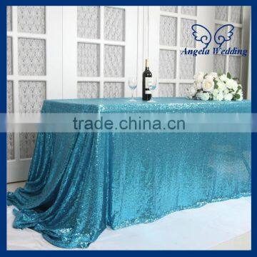 SQ001K Hot sale custom made stock elegant beaded embroidery metallic mesh sequence wedding aqua blue sequin table linens