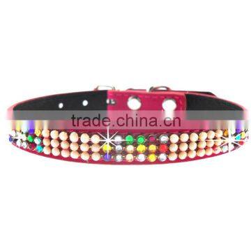 Pet Product Fashion Bling Colorful Rhinestone Leather Custom Dog Collars