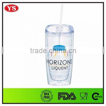 BPA Free 450 ml Double Walled Insulated Acrylic Tumbler With Straw and Lid for Cold Beverage